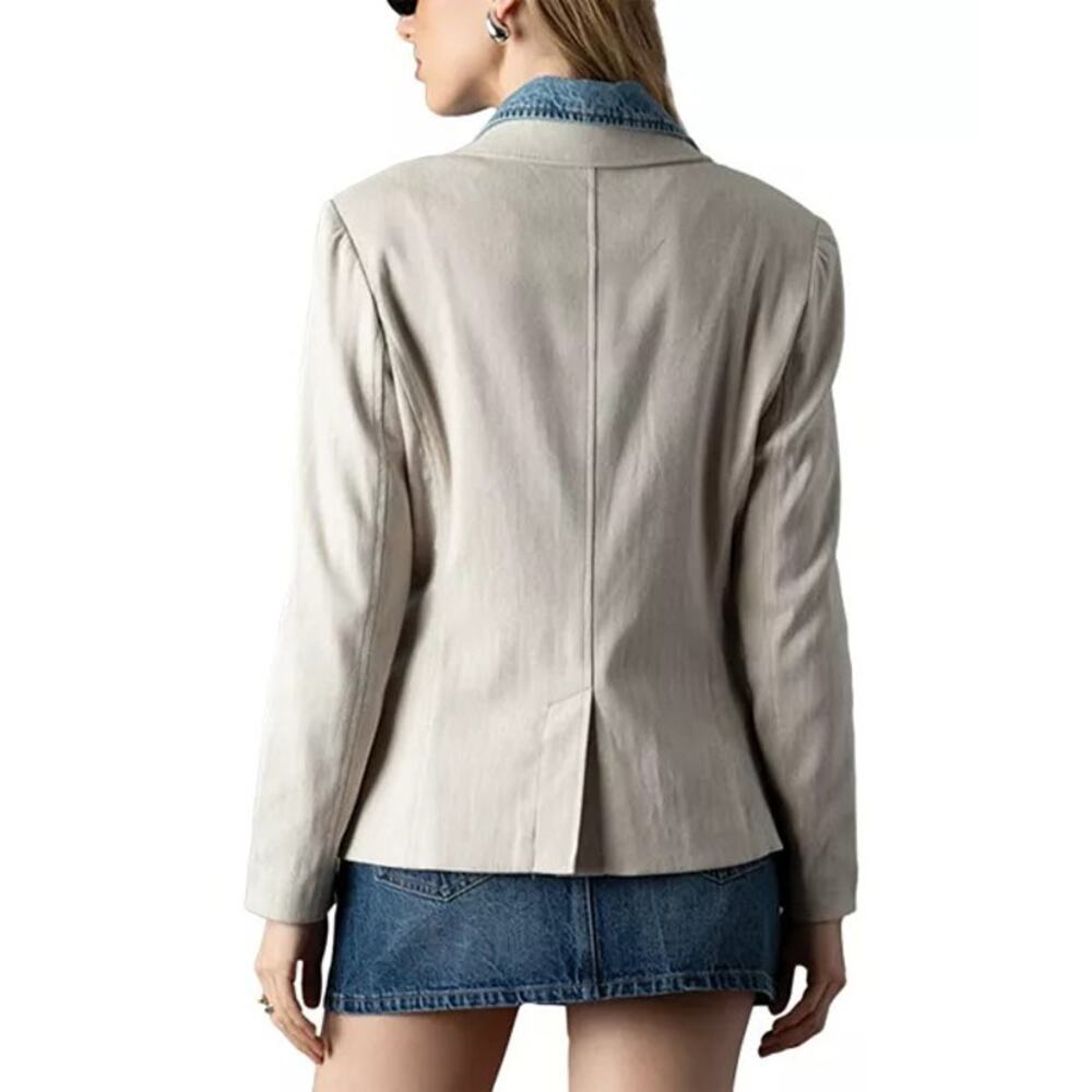 Blue Revival – Dual-Fabric Blazer – Sand with Denim Collar Insert – Size Small - Picture 7 of 10